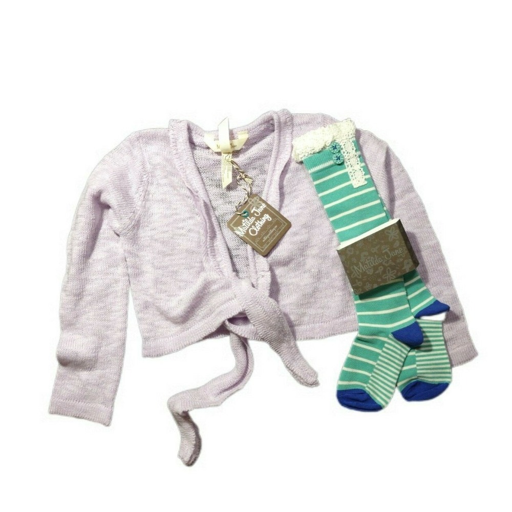 Matilda Jane 4 Lavender Tie Front Can You Imagine Cardigan Stripe Lace Cuff Sock